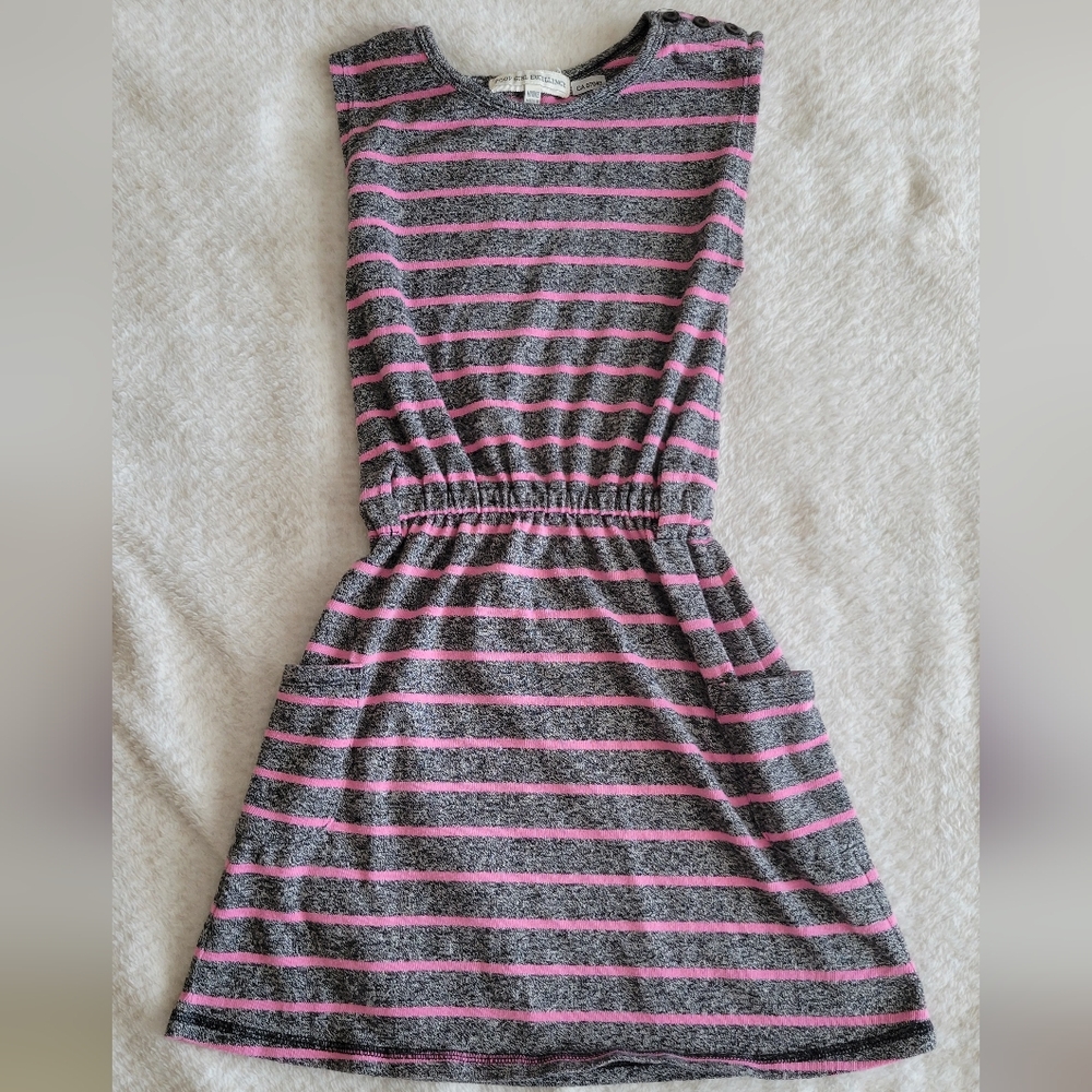 Poof Girl Pink and Gray Striped Cotton Dress